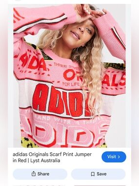 adidas Originals Pink and Red Scarf-Print Crewneck Sweater
